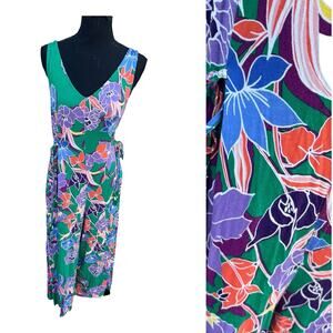 Spense  Green Multi Color Floral Print Jumpsuit Colorful Sleeveless size XS